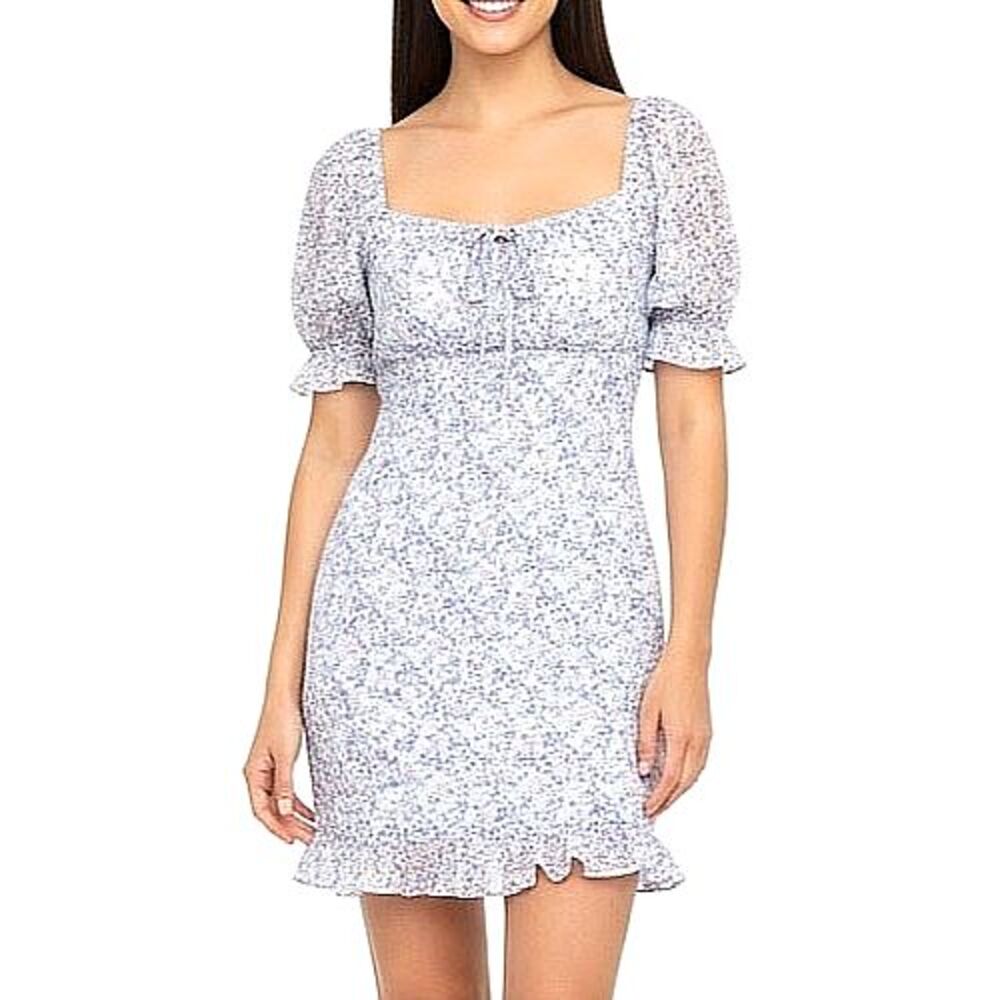 ALTAR'D STATE Dress Midi Short Ruffled Blue White Floral Women Junior Size Large